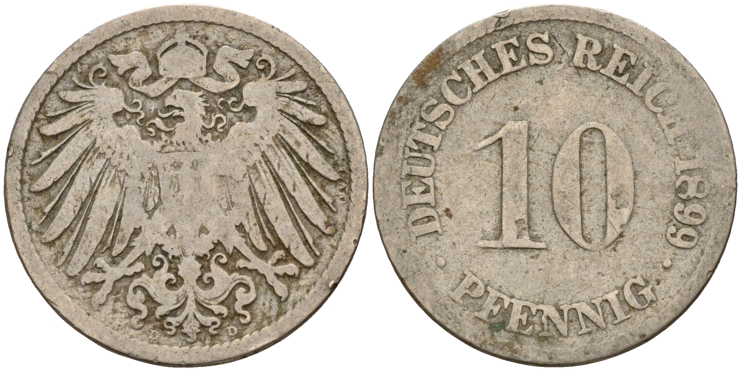 Германия 10 пфеннигов 1899 D J. 13,  KM 12 медно-никель    4603-555