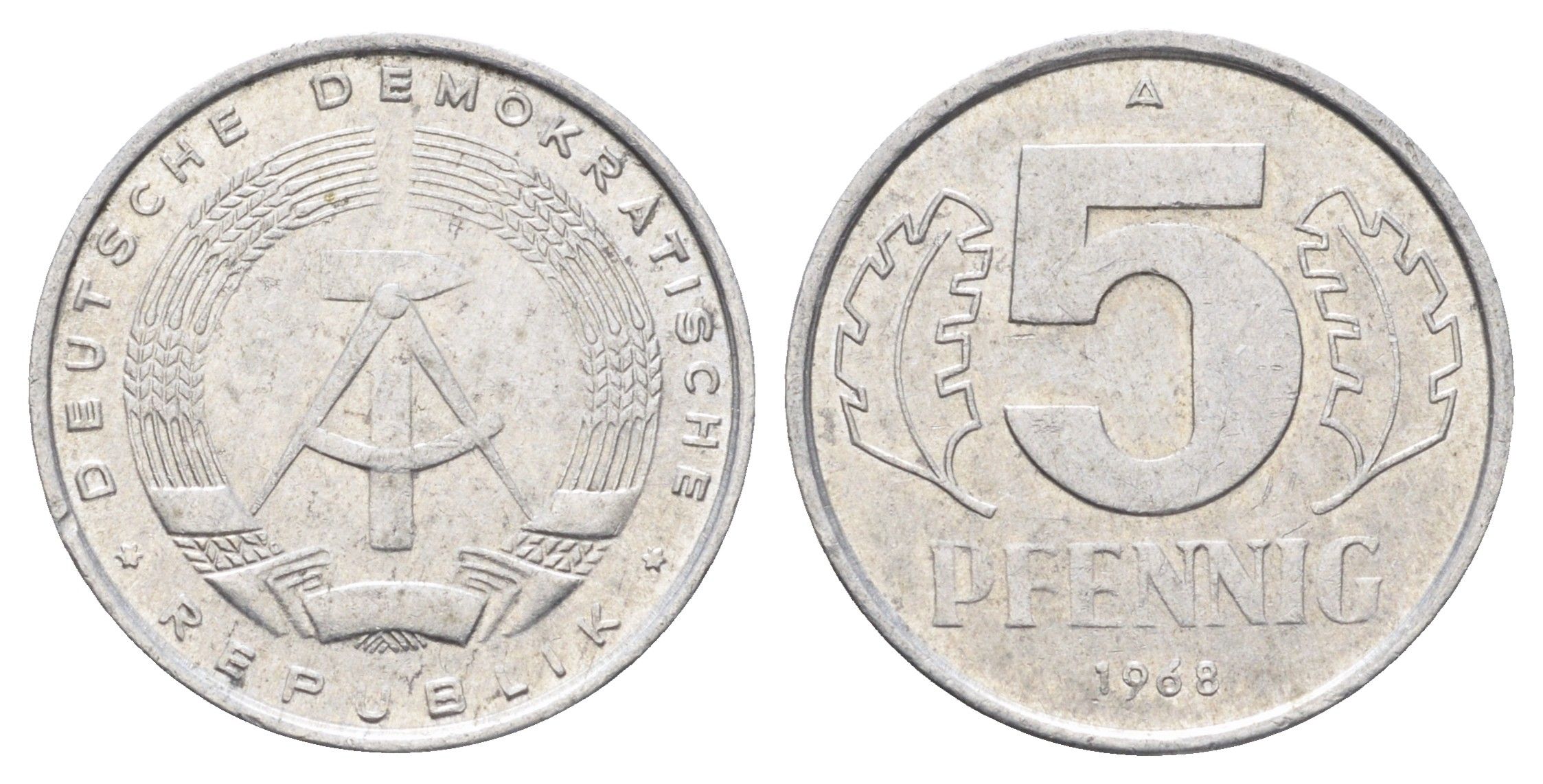 ГДР 5 пфеннигов 1968 A KM 9.1 алюминий 4697-617