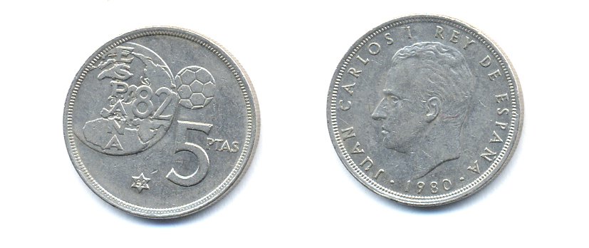 Испания 5 песет 1982 чемпионат мира по футболу 1982 KM 817 медно-никель 54-1846