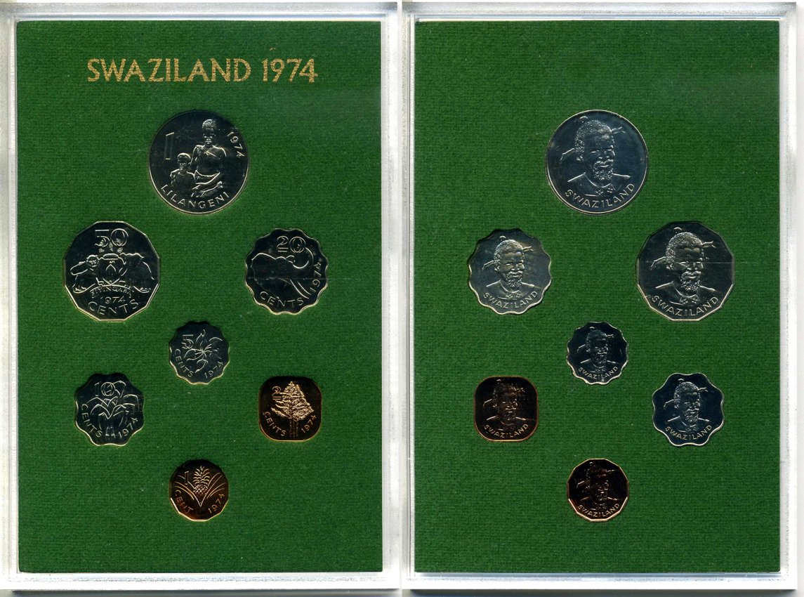 Свазиленд набор из 7 монет 1974 в пластике KM PS 2 (KM 7-13) PROOF 5-4-4-7