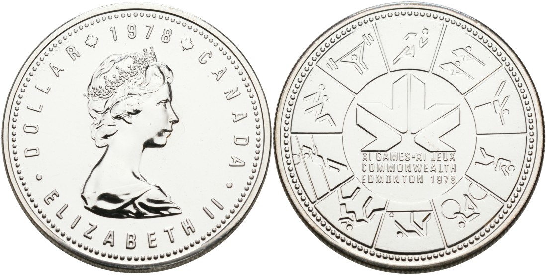 Канада 1 доллар 1978 11-е игры стран содружества в Эдмонтоне KM 121 серебро UNC 1095-4-42