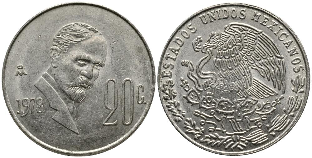Мексика 20 сентаво 1978 Франциско Индалеси KM 442 медно-никель 4549-335