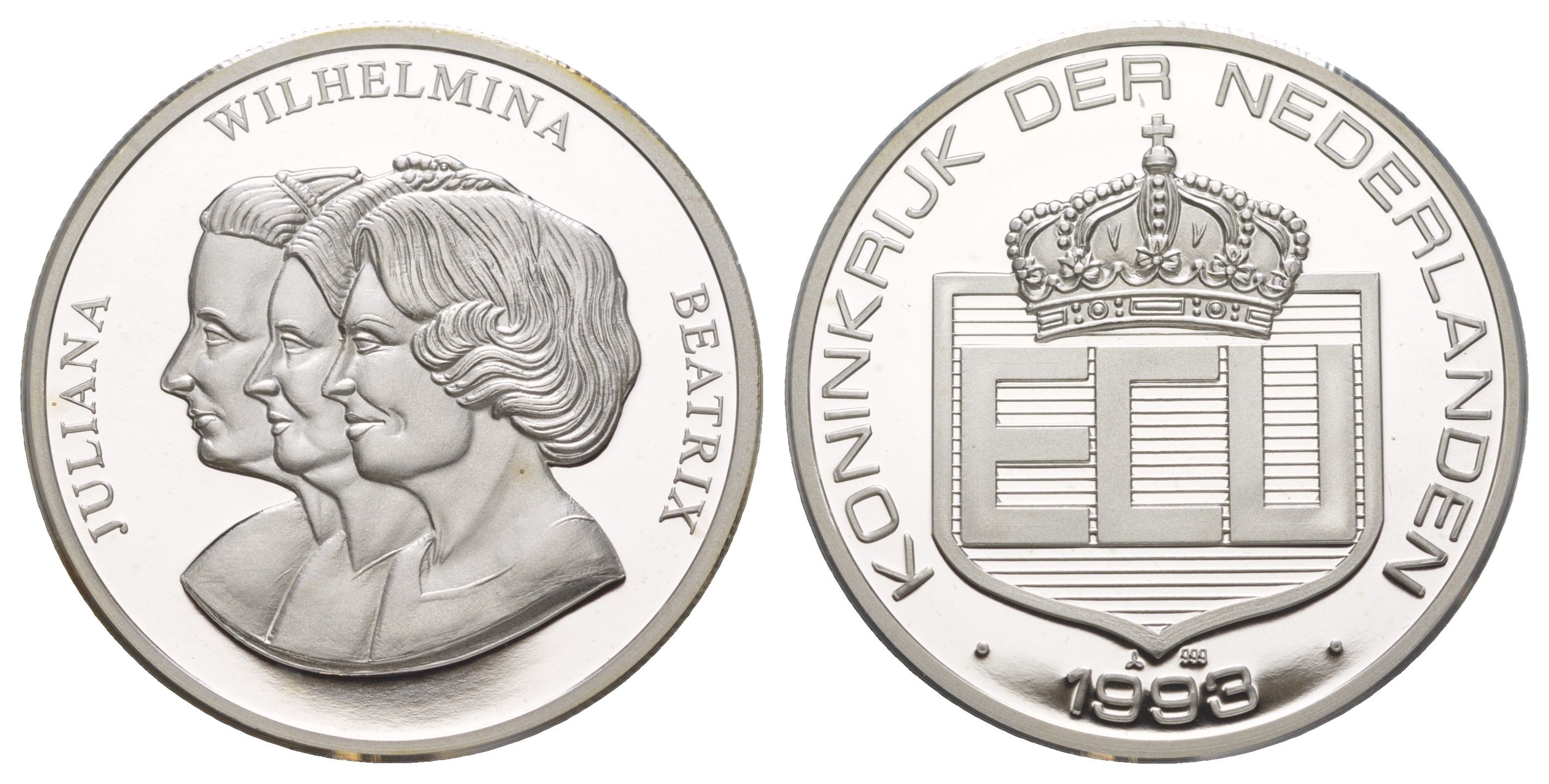 Нидерланды 1 экю 1993 Голландские королевы, с сертификатом подлинности UC 202 серебро PROOF 1083-5-51