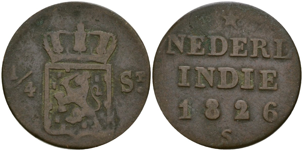 Нидерландская Восточная Индия 1/4 штюбера 1826 KM 287 медь 4132-215