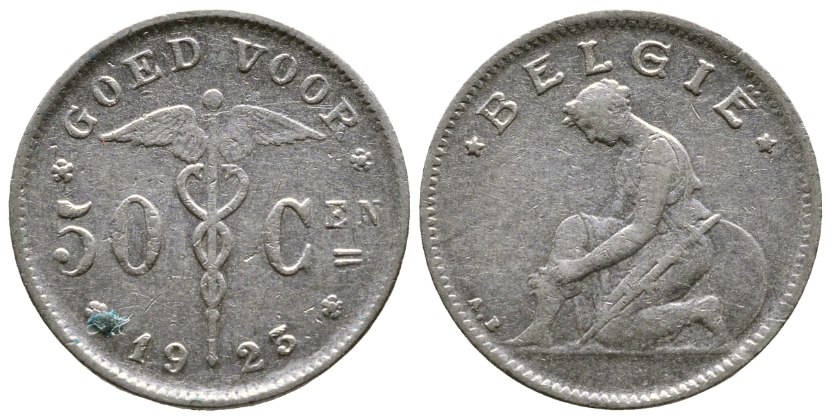 БЕЛЬГИЯ 50 САНТИМОВ 1923 BELGIE KM 88 никель 4379-322