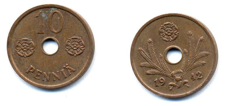 ФИНЛЯНДИЯ 10 ПЕННИ 1942 KM 33.1 медь 51-4957