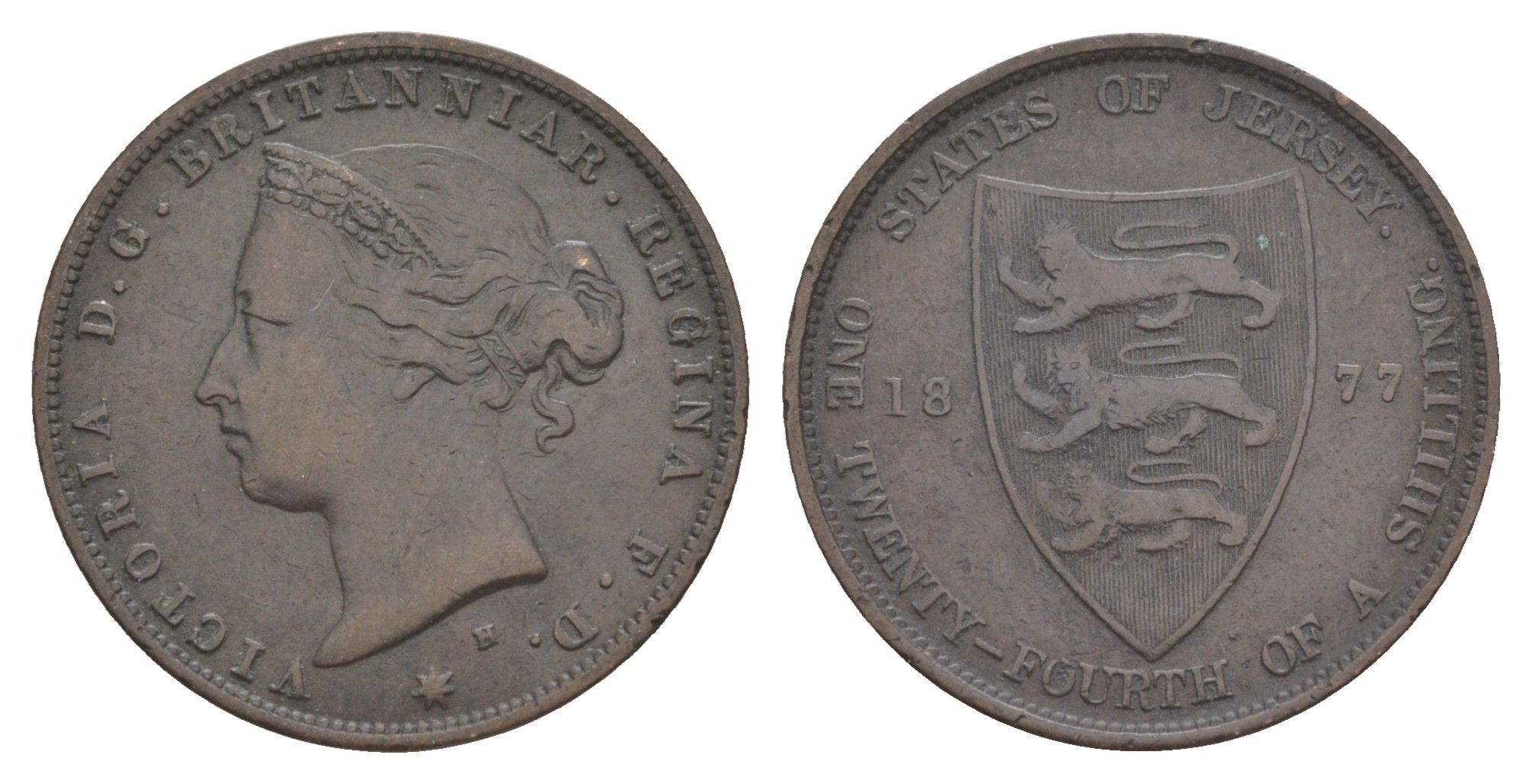 Джерси 1/24 шиллинга 1877 H, Виктория (1837-1901) KM 7 бронза 4646-515