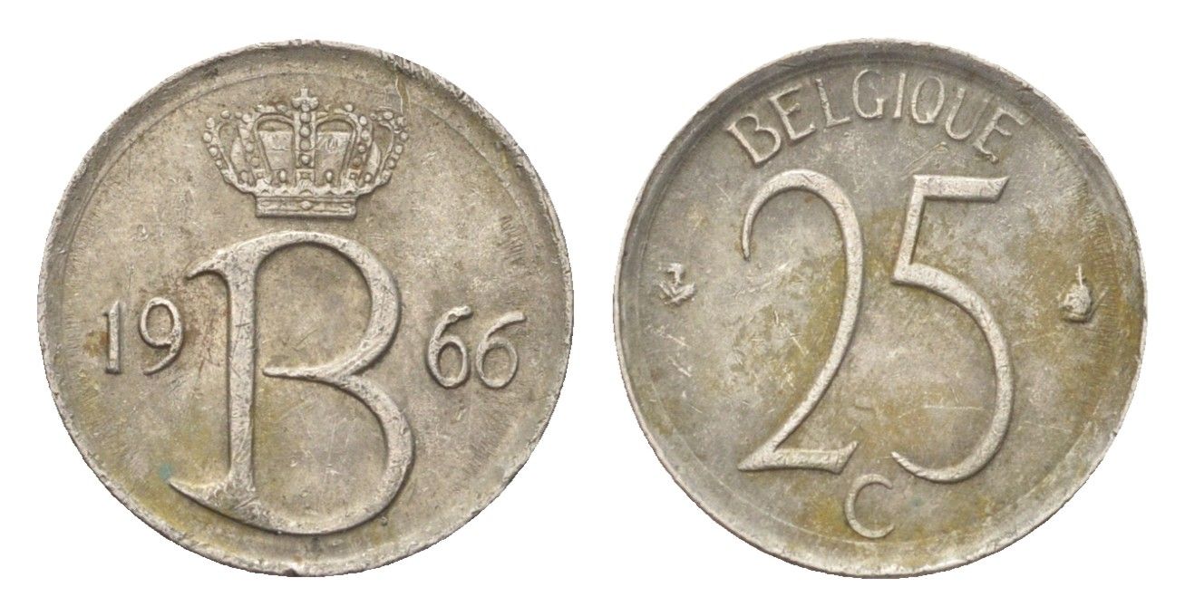 Бельгия 25 сантимов 1966 Belgique, Бодуэн I (1951-1993) KM 153 медно-никель 4705-326