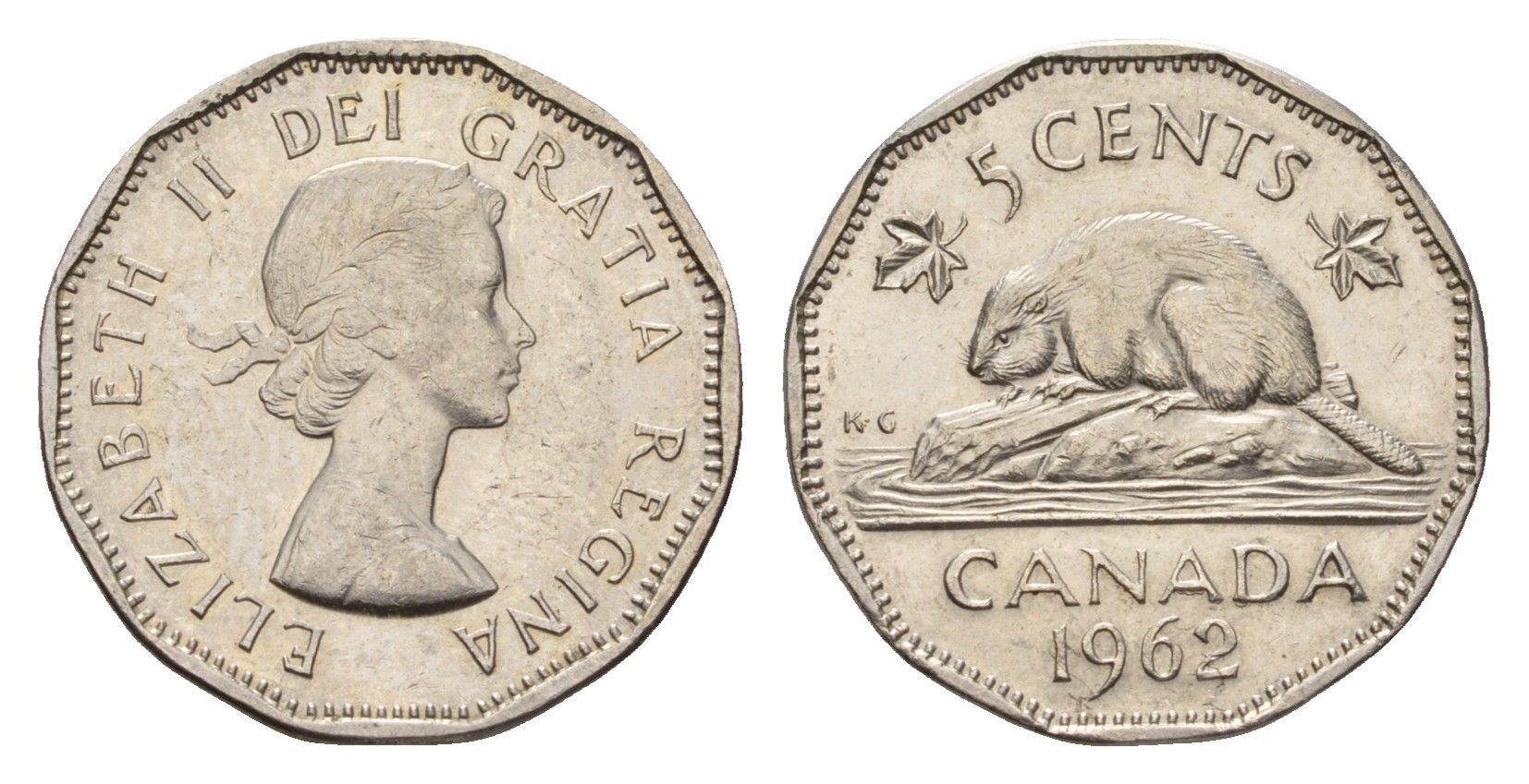 Канада 5 центов 1962 Елизавета II (1952-2022), бобр KM 50a никель 4643-616