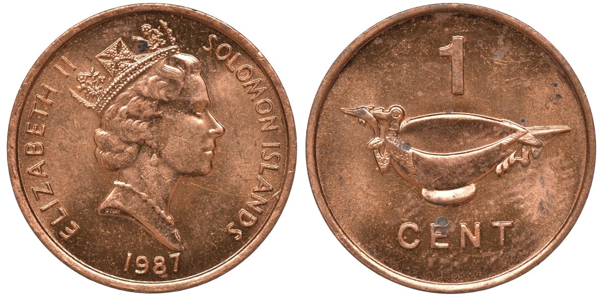 Соломоновы острова 1 цент 1987 Елизавета II (1953-) KM 24 сталь плакированная бронзой aUNC 4602-938