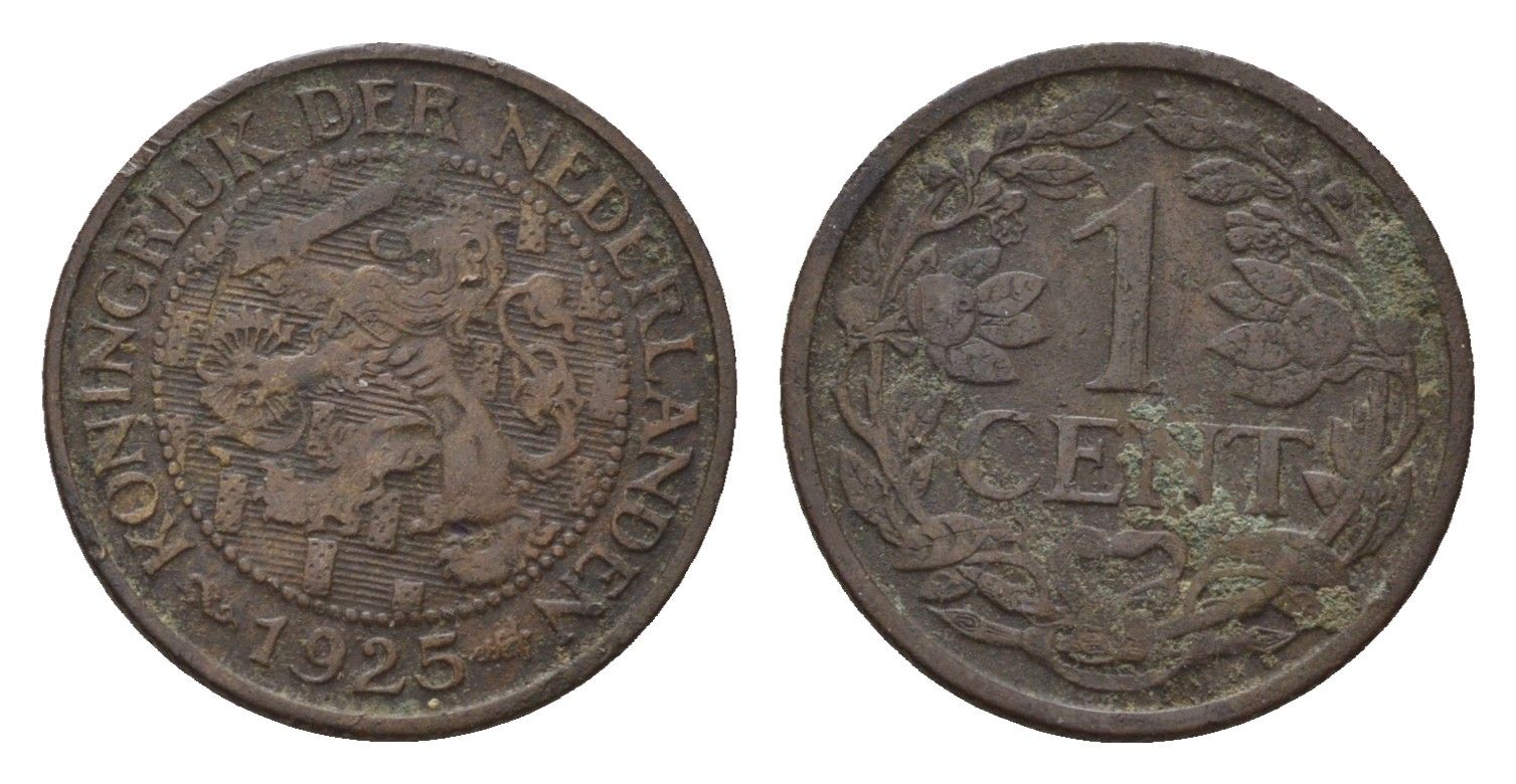 Нидерланды 1 цент 1925 Вильгельмина (1890-1948) KM 152 бронза 4611-1147