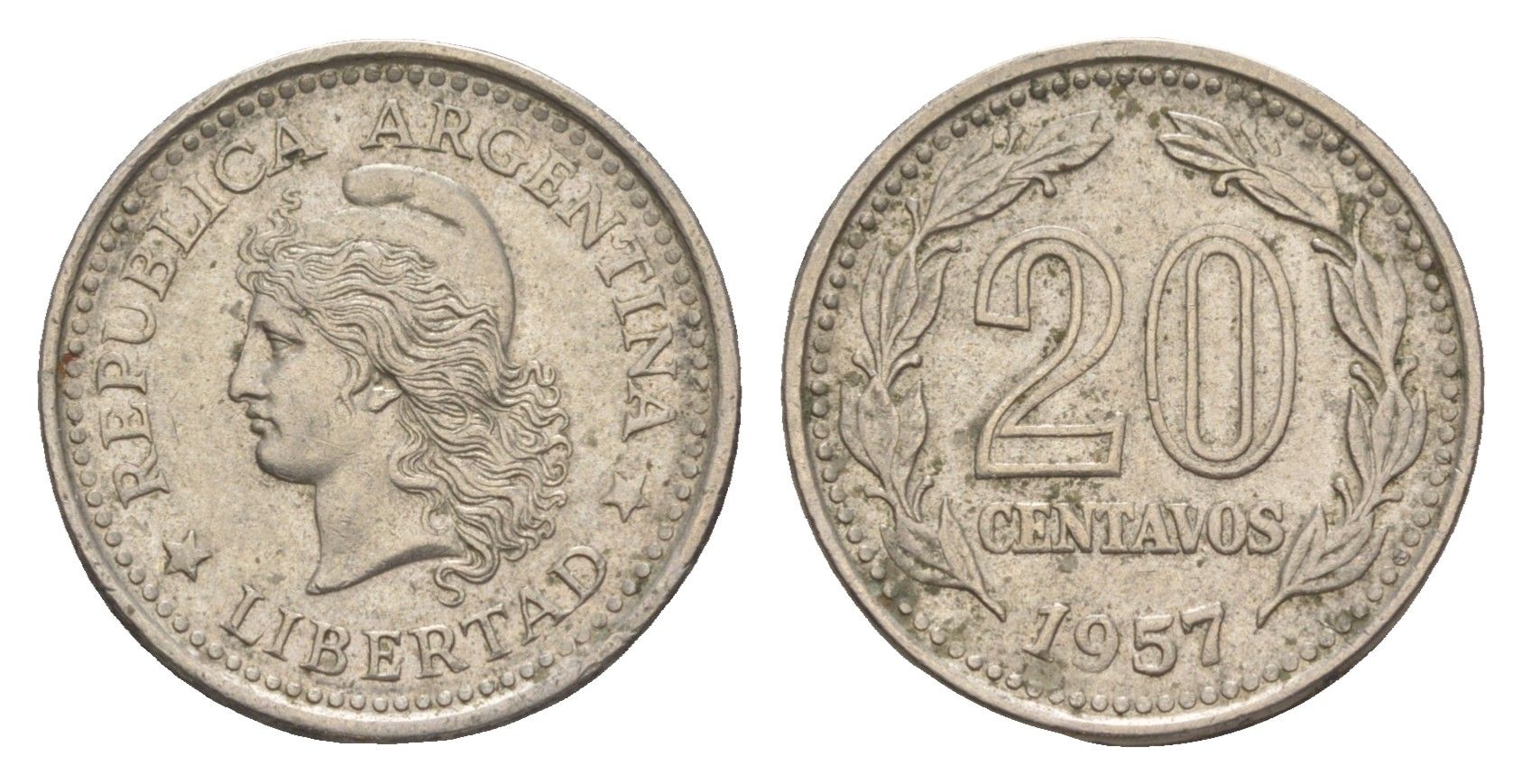 Аргентина 20 сентаво 1957 KM 55 сталь плакированная никелем 4617-945