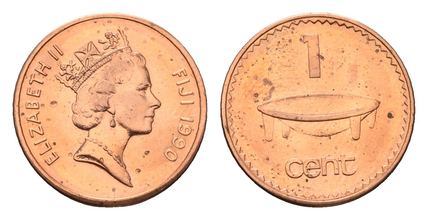 Фиджи 1 цент 1990 KM 49a цинк плакированный медью UNC 4649-917