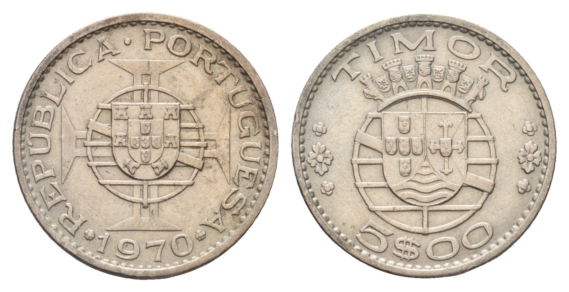 Португальский Тимор 5 эскудо 1970 год-тип KM 21 медно-никель 4671-743