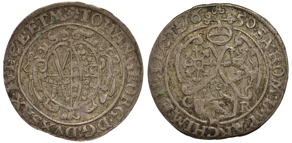 САКСОНИЯ 1/24 ТАЛЕРА 1650 CR, ИОГАНН ГЕОРГ I KM 71 серебро 413-1644