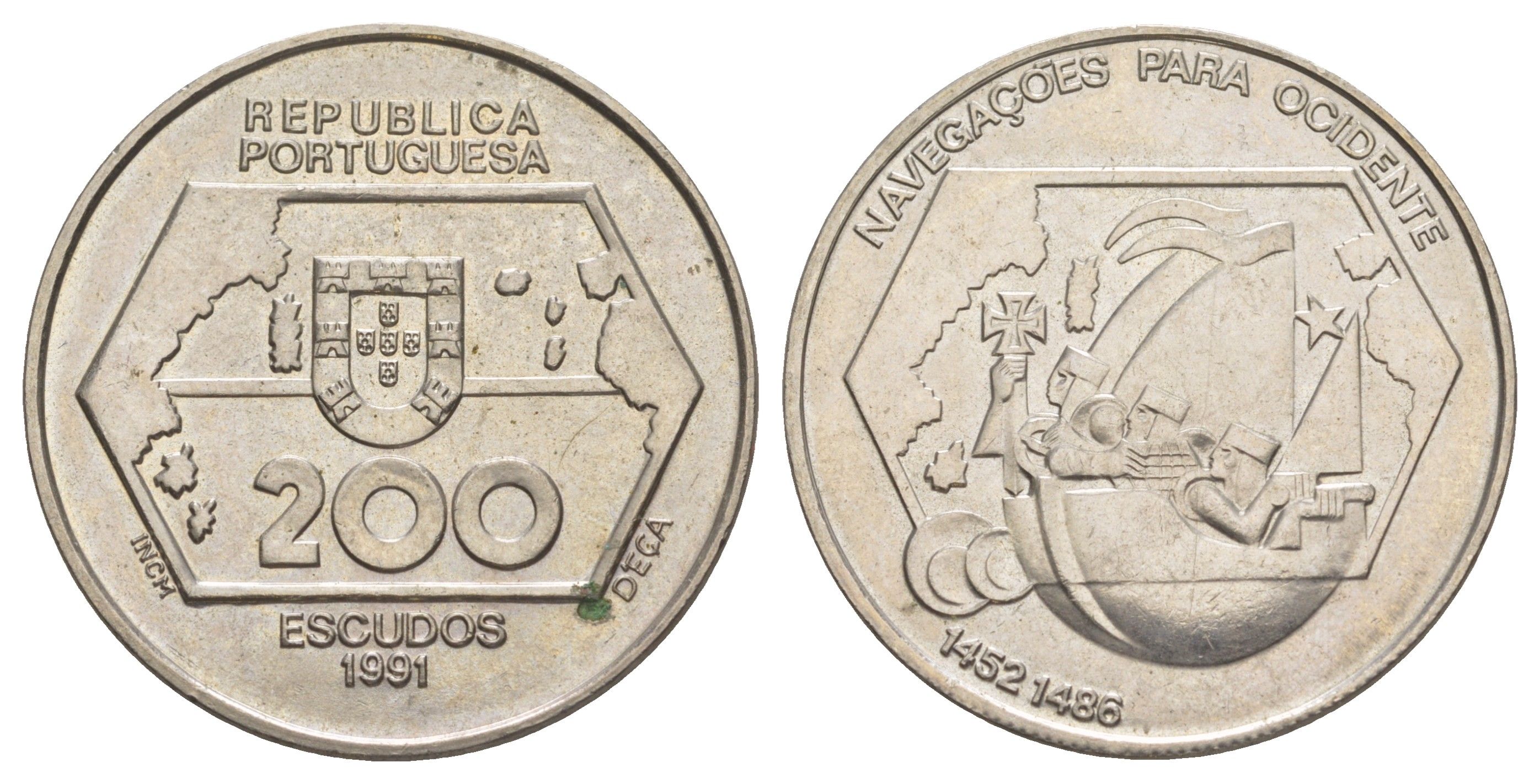 Португалия 200 эскудо 1991 Навигация на запад KM 659 медно-никель UNC 1101-5-41