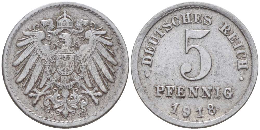 ГЕРМАНИЯ 5 ПФЕННИГОВ 1918 J KM 19, J. 297 железо 4516-723