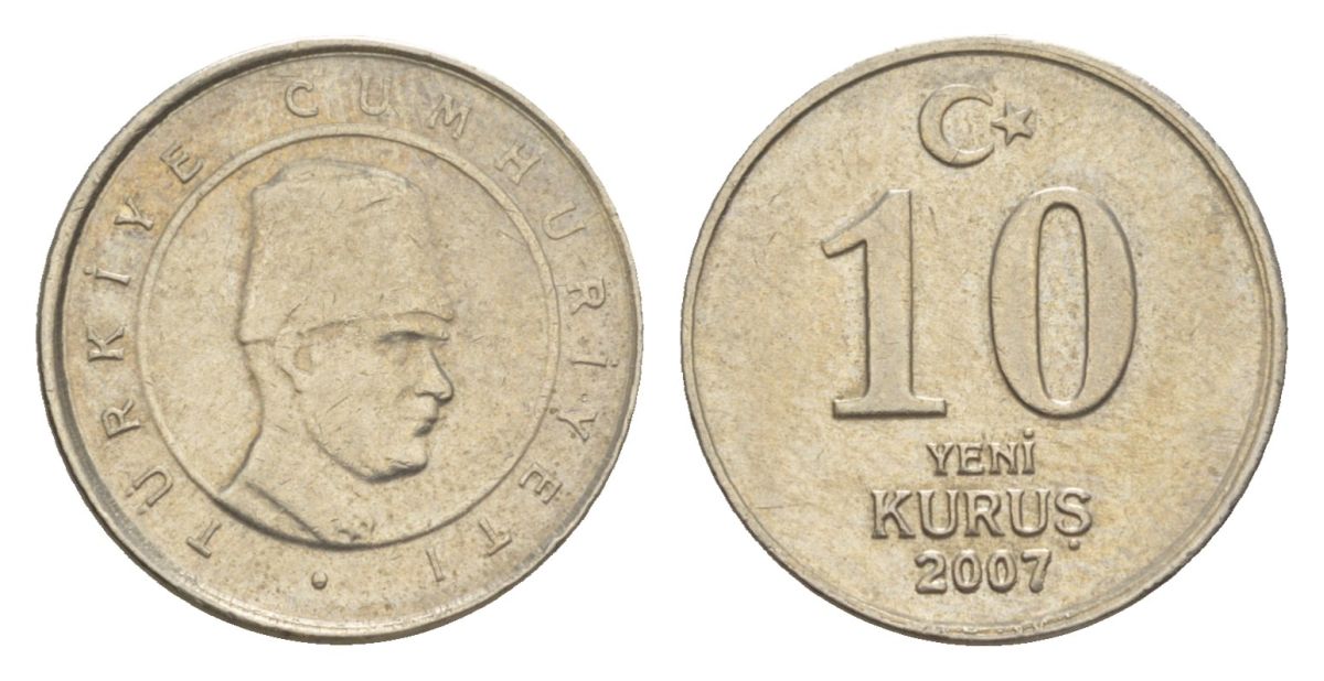 Турция 10 курушей 2007 KM 1166 медь никель цинк 4632-258