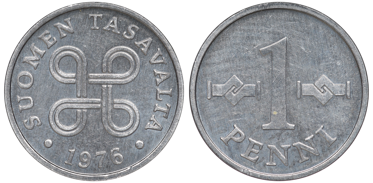 Финляндия 1 пенни 1976 KM 44а алюминий UNC 3334-1041