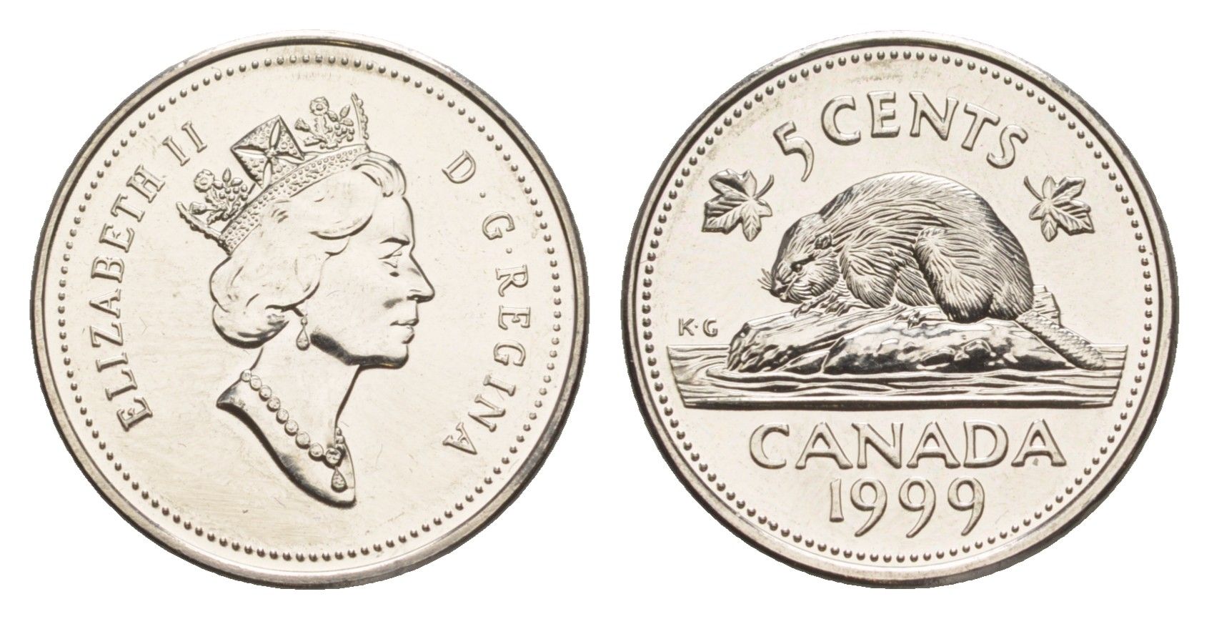 Канада 5 центов 1999 Елизавета II (1952-2022), бобр KM 182 медно-никель UNC 4639-527