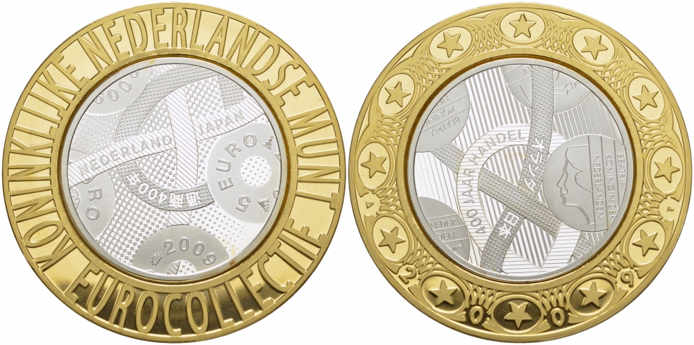 Нидерланды 5 евро 2009 400 лет дружбе с Японией, евроколлекция Нидерландского монетного двора серебро PROOF 1068-9-42