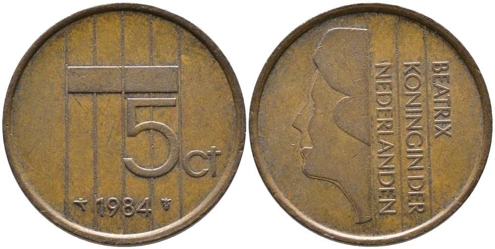 НИДЕРЛАНДЫ 5 ЦЕНТОВ 1984 БЕАТРИКС KM 202 бронза 65-1243