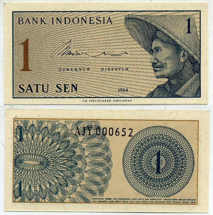 Индонезия 1 сен 1964 крестьянин Pick 90 a  бумага  UNC (пресс) 7548-82-4-2
