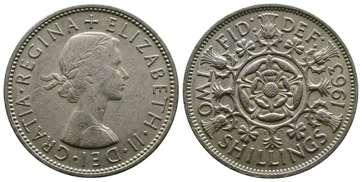 Великобритания 2 шиллинга (флорин) 1963 Елизавета II (1952-2022) KM 906, Spink 4146 медно-никель 4382-433