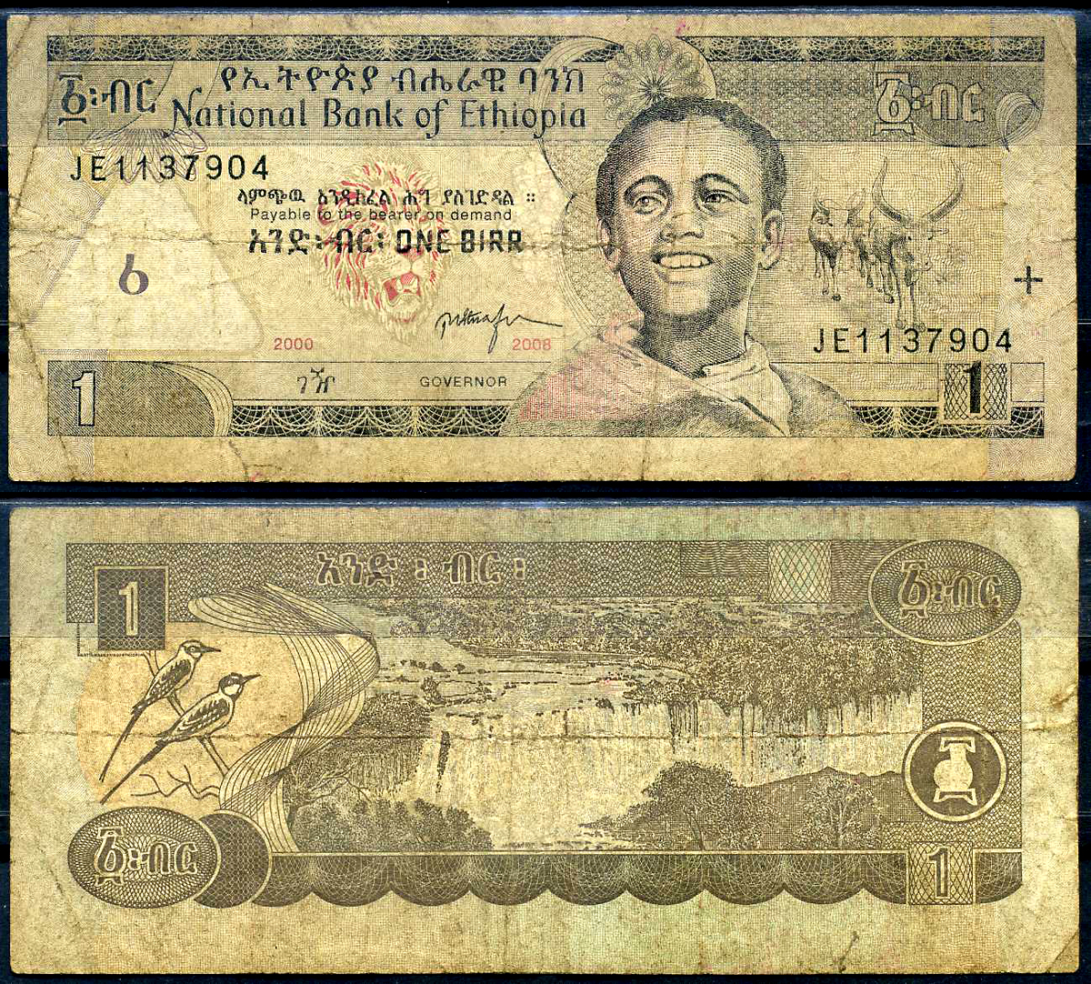 Эфиопия 1 быр ED 2000 AD 2008 Pick 46 e бумага 8592-8-1-2
