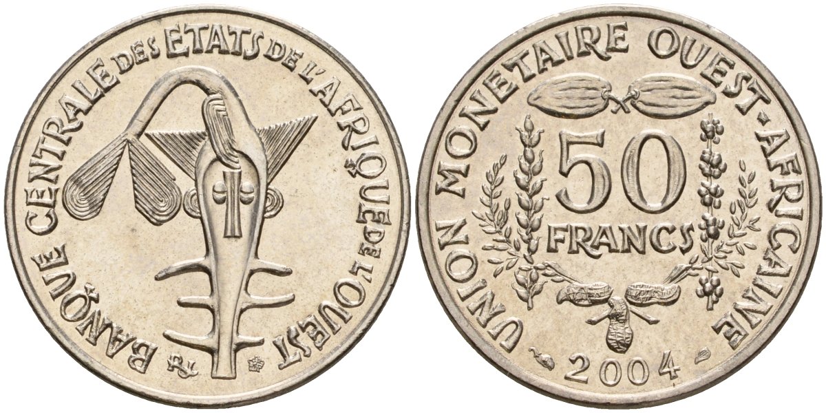 Западная Африка (BCEAO) 50 франков 2004 KM 6 медно-никель UNC 4604-731