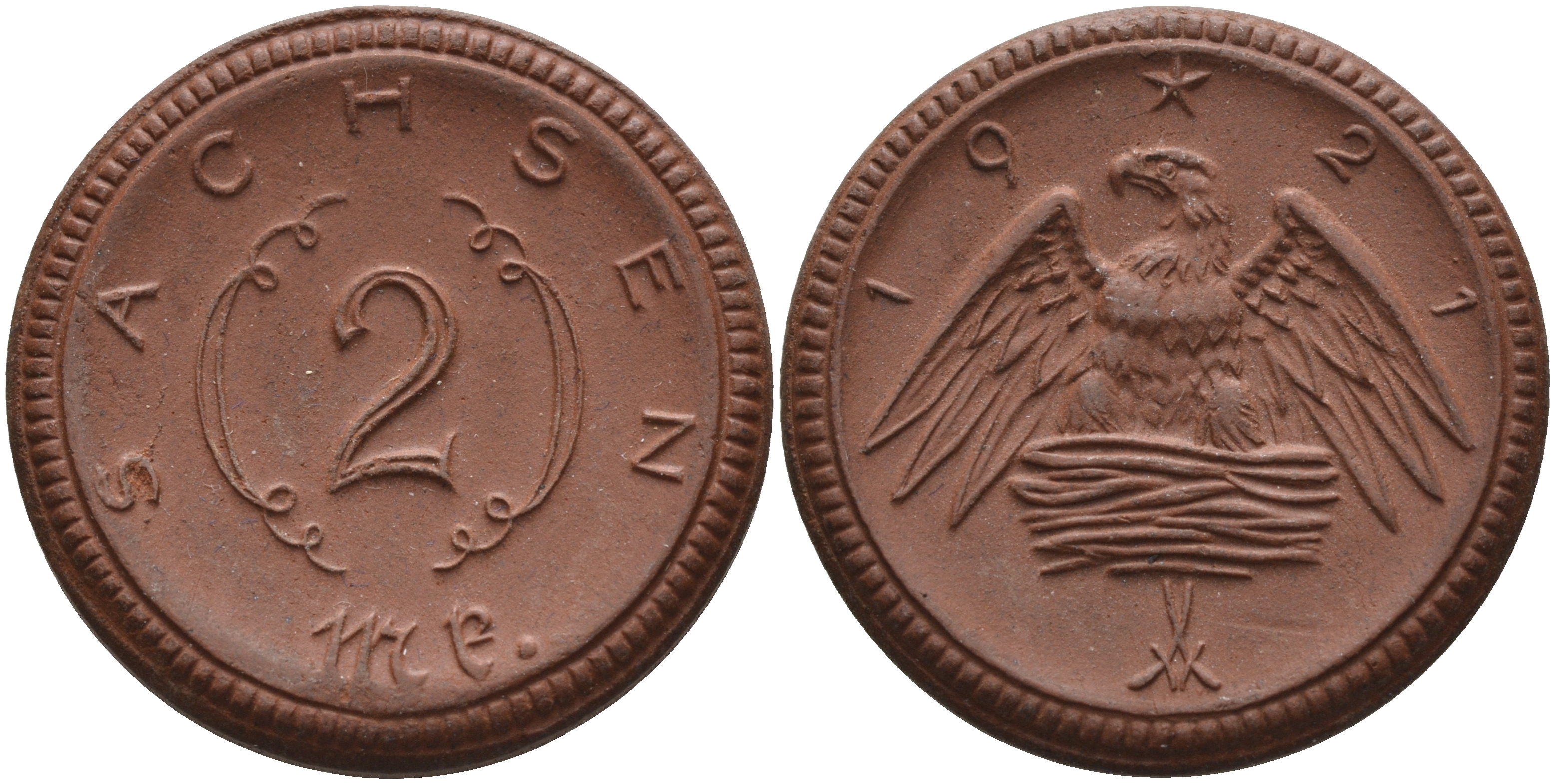 Саксония 2 марки 1921 J. N 56 фарфор 1094-2-53