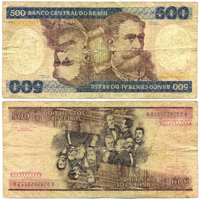 БРАЗИЛИЯ 500 КРУЗЕЙРО 1981 СЕРИЯ 0280, ДЕОДОРУ ДА ФОНСЕКА ПЕРВЫЙ ПРЕЗИДЕНТ БРАЗИЛИИ Pick 200а бумага 7204-36-1