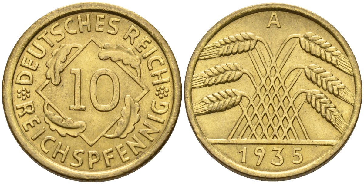 Германия 10 рейхспфеннигов 1935 A KM 40, J. 317 алюминиевая бронза 87-824