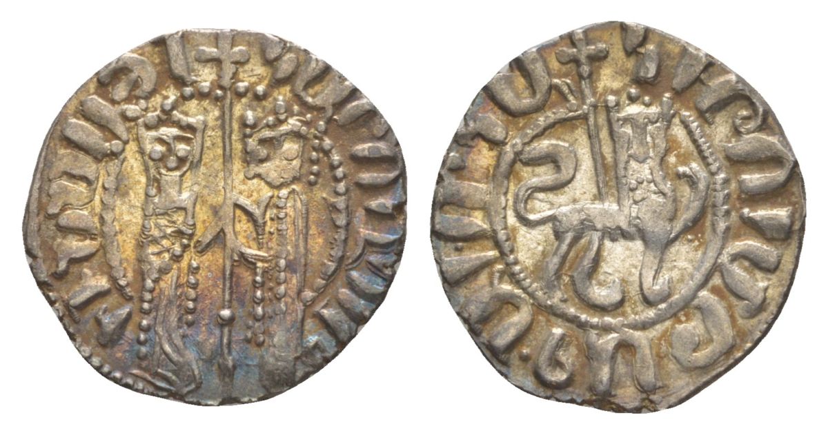 Киликийская Армения трам 1226-1271 Хетум I и царица Забель, держат крест/лев с патриаршим крестом  серебро    1516-414