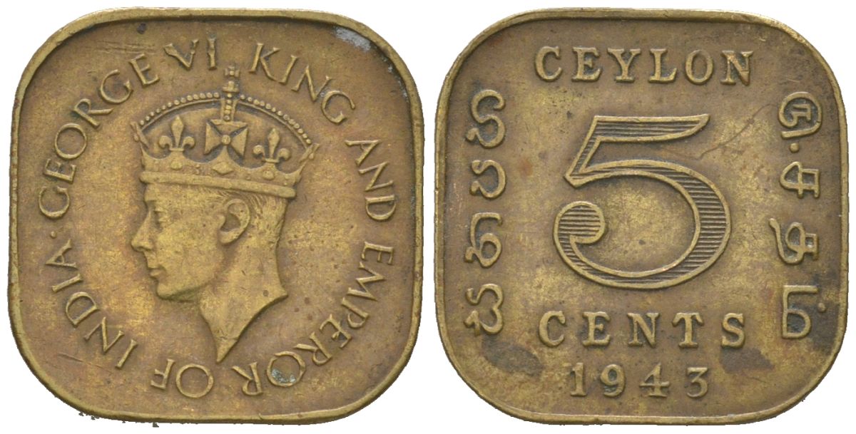 Цейлон 5 центов 1943 KM 113.1 никель латунь 4621-138
