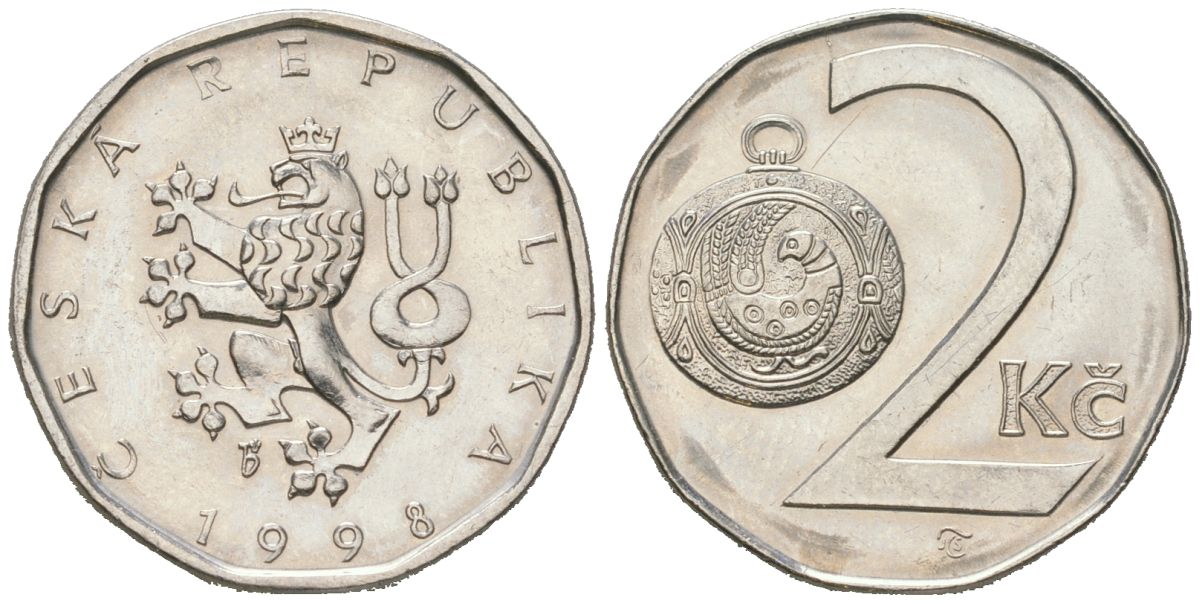 Чехия 2 кроны 1998 b’ KM 9 сталь плакированная никелем aUNC 4516-559