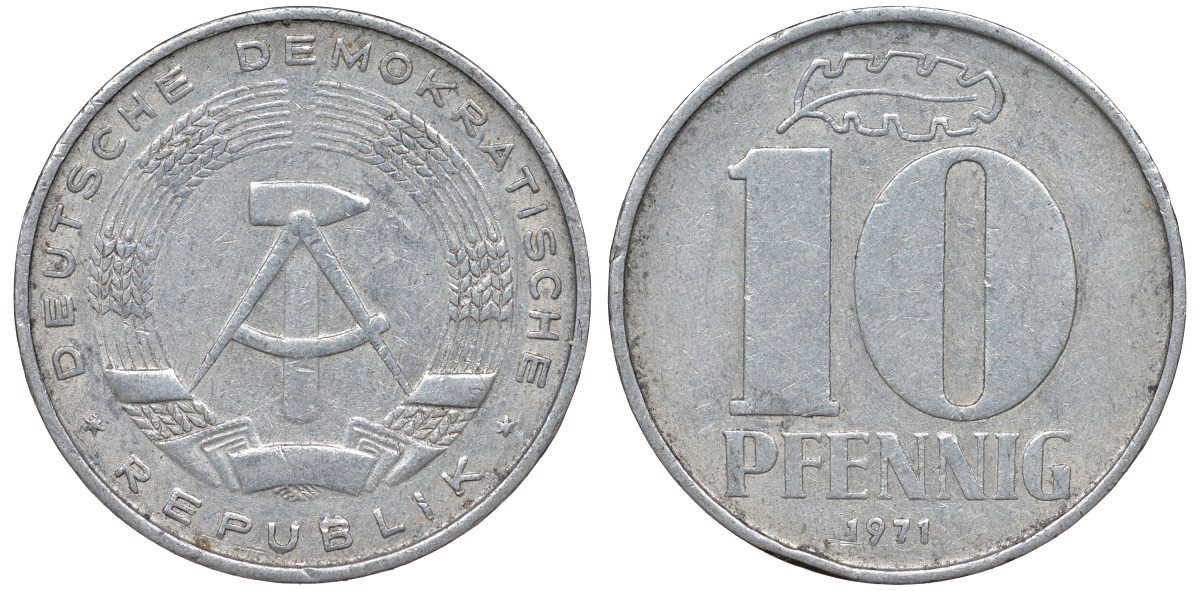 ГДР 10 пфеннигов 1971 А KM 10 алюминий 62-832
