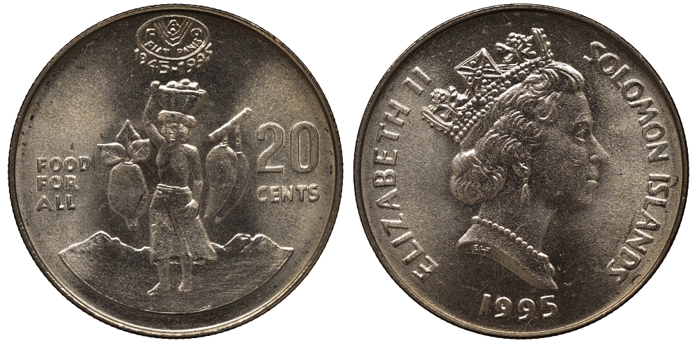 Соломоновы острова 20 центов 1995 FAO, продовольственная программа KM 82 медно-никель UNC M23-11