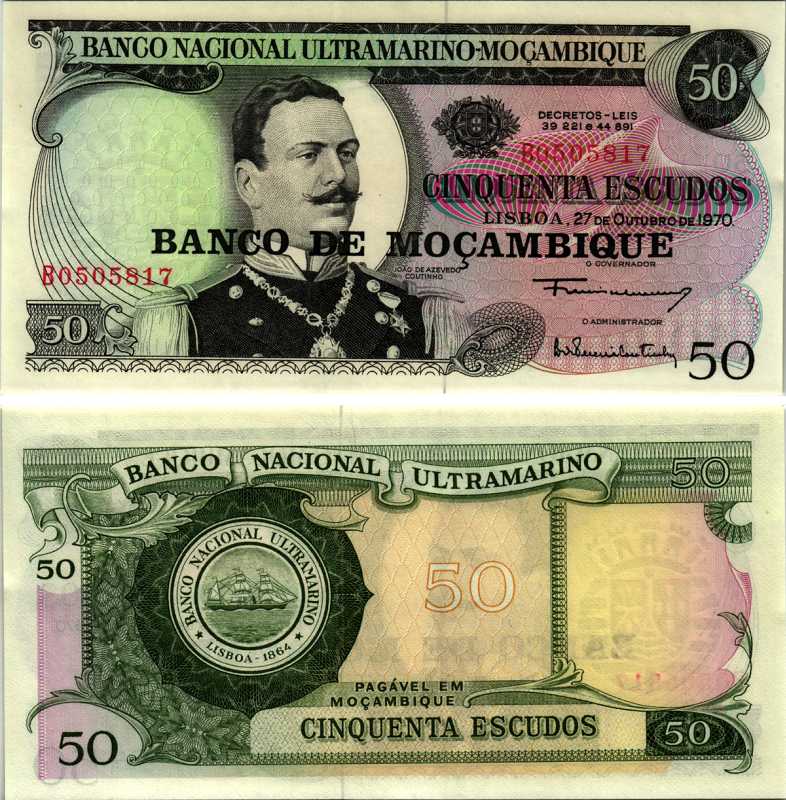 Мозамбик 50 эскудо 1970 (1976) надпечатка на 1970, Жоао де Азеведо Коутиньо Pick 116 a бумага UNC (пресс) 7116-48-2-2
