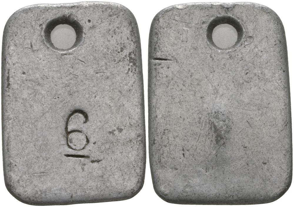 НИДЕРЛАНДЫ ЖЕТОН ND НА АВЕРСЕ 6, С ОТВЕРСТИЕМ ДЛЯ НОСКИ, РАЗМЕР 31 Х 22 ММ. алюминий 98-752