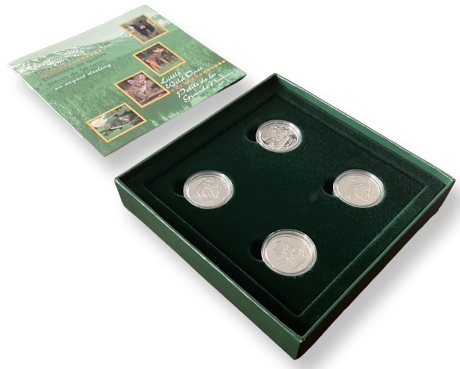 Канада набор из 4 монет по 50 центов 1996 серия природа, детеныши диких животных, в оригинальной коробке, сертификат KM 283, 284, 285, 286 серебро  PROOF  4-4-1-51