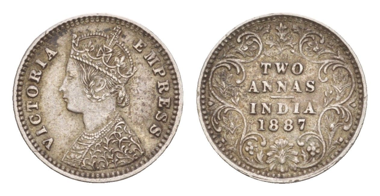 Британская Индия 2 анны 1887 Виктория (1837-1901) KM 488 серебро    1531-723