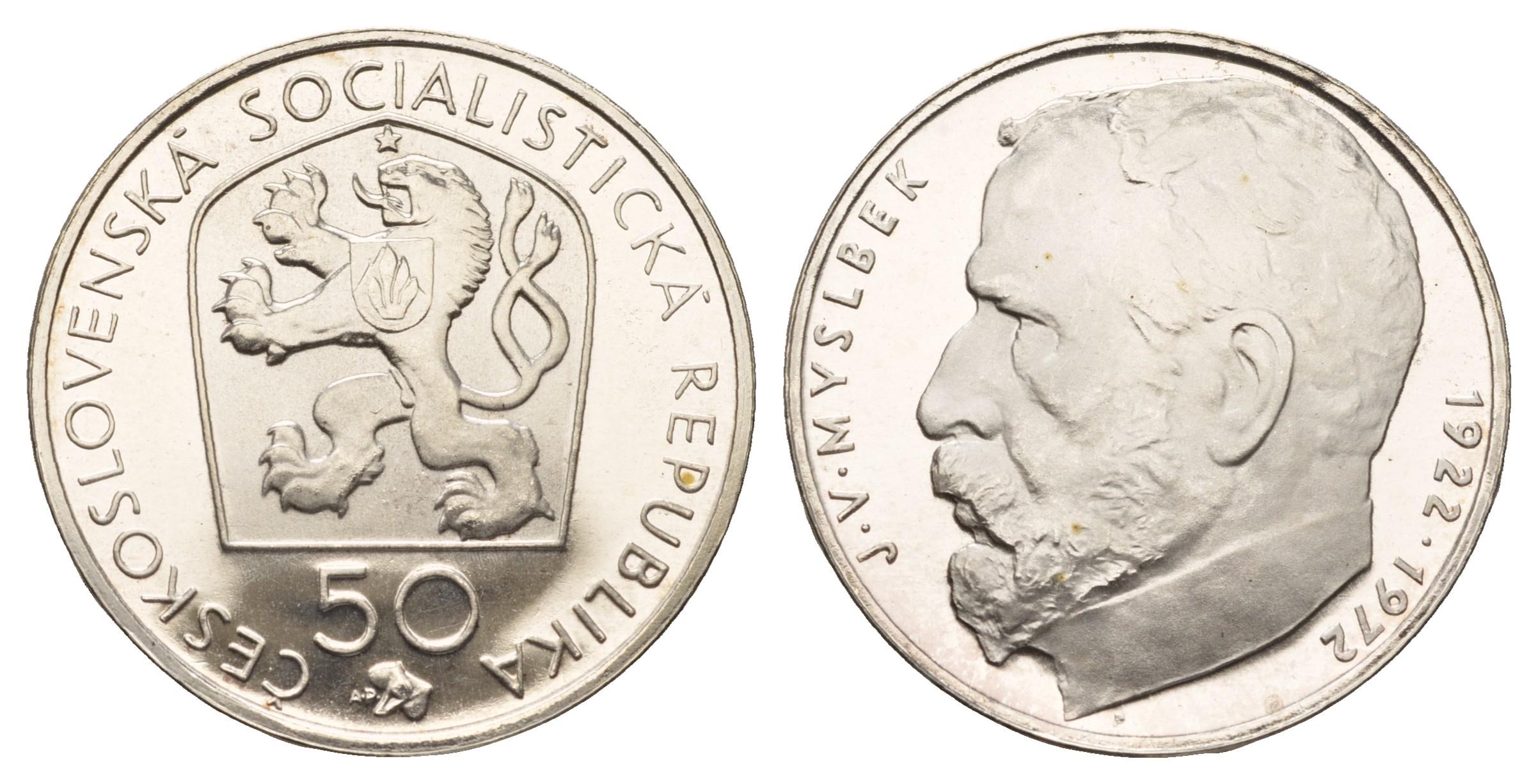 Чехословакия 50 крон 1972 50 лет со дня смерти Йозефа Вацлава Мысльбека KM 77 серебро  PROOF  1095-10-53