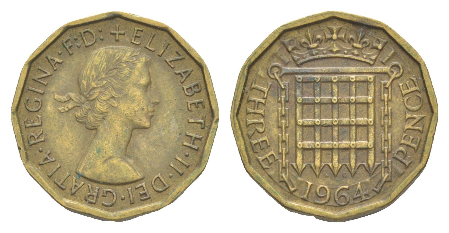 Великобритания 3 пенса 1964 Елизавета II (1952-2022) KM 900, Spink 4153 никель латунь 4643-465