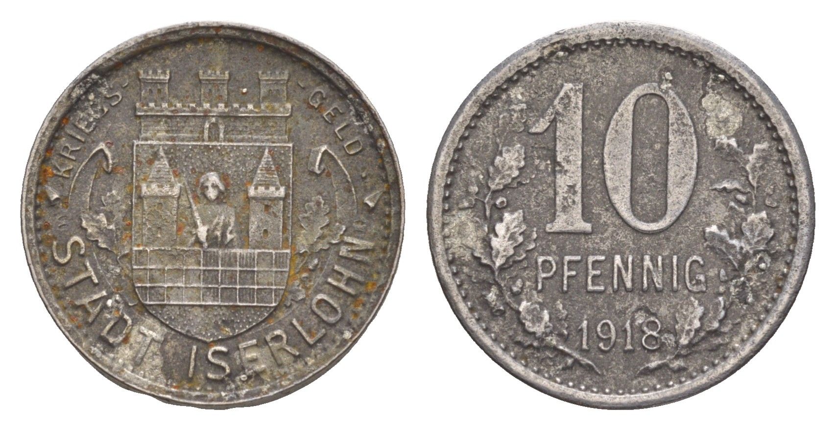 Изерлон 10 пфеннигов 1918 Funck 228.8, Men05 12307.15, Men18 15462.15 железо 4448-1137