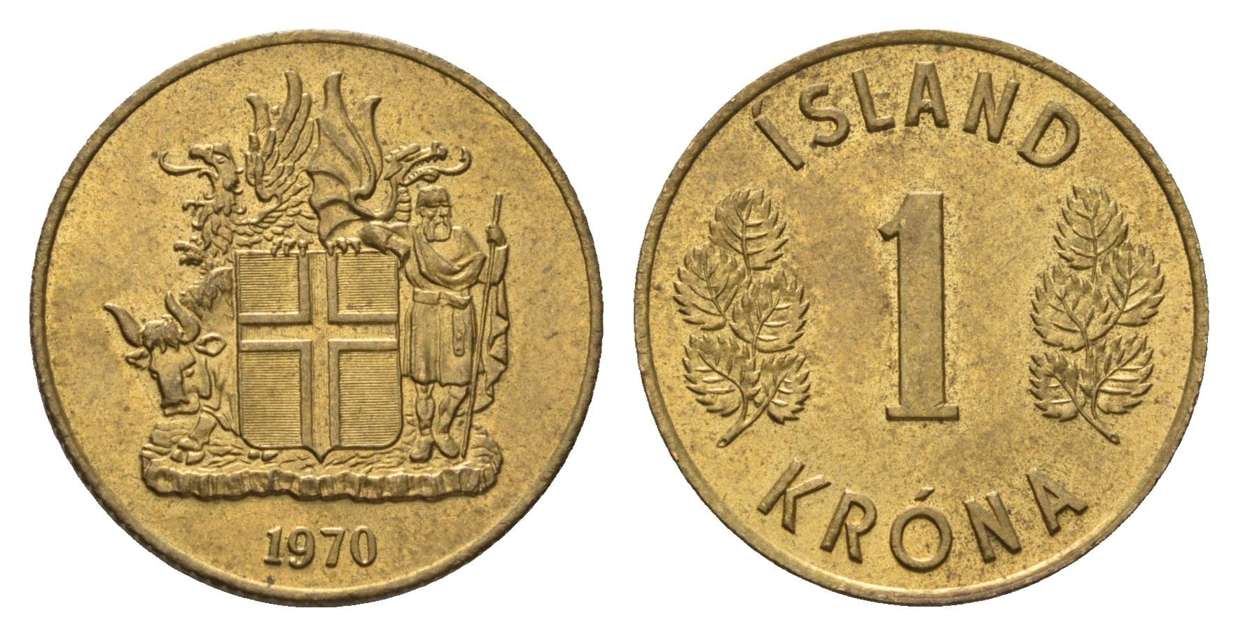 Исландия 1 крона 1970 KM 12a никель латунь UNC 4695-533