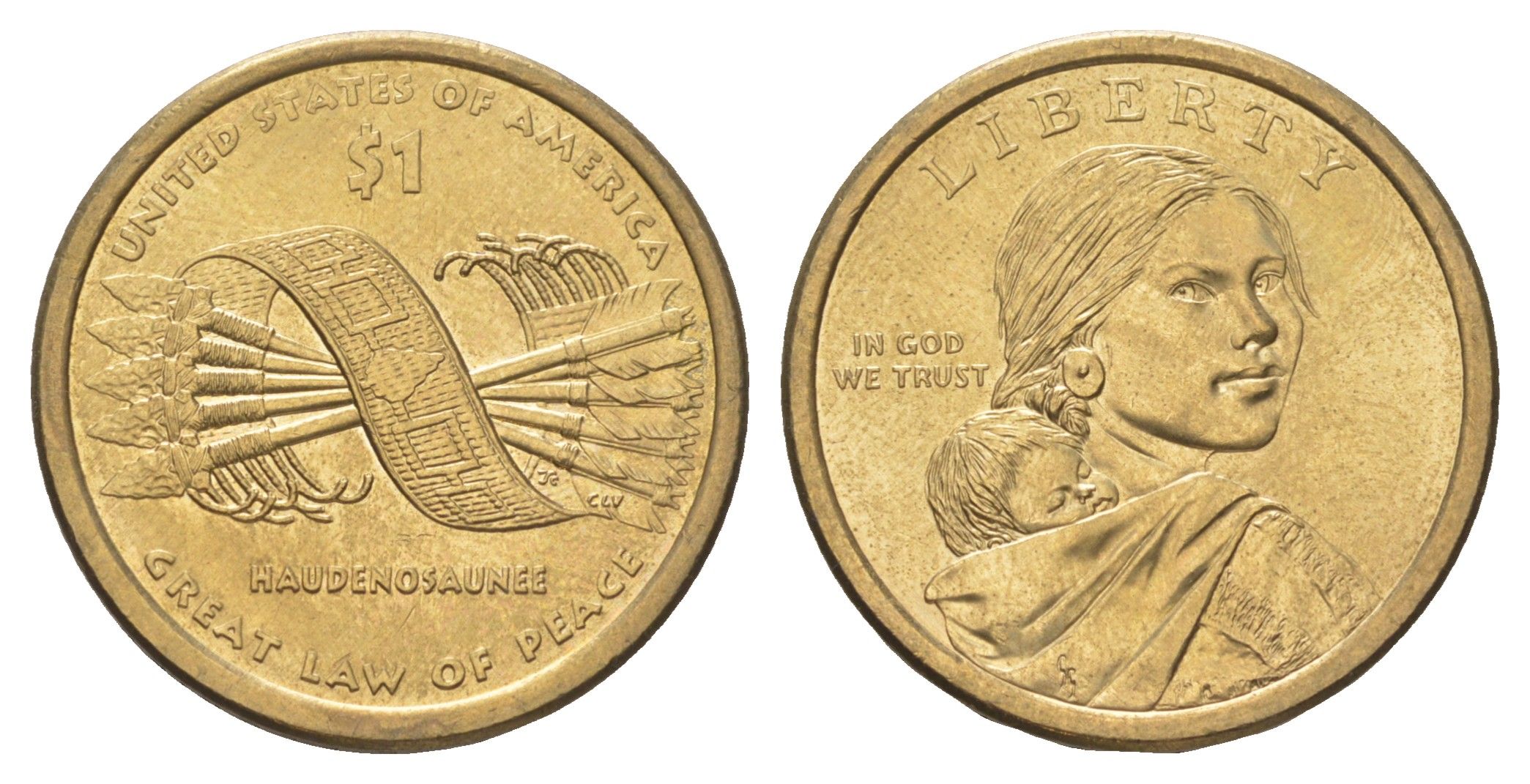 США 1 доллар 2010 D, Коренные Американцы - Пояс Гайавата KM 474 медь с марганцево-латунным покрытием UNC 4629-252