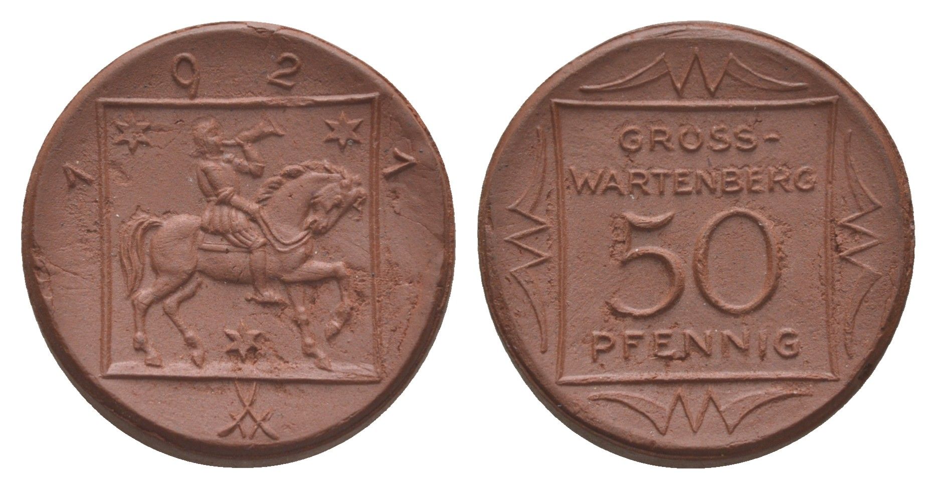 Вартенберг 50 пфеннигов 1921 Men05 9859.3, Men18 12285.3 фарфор 1094-7-25