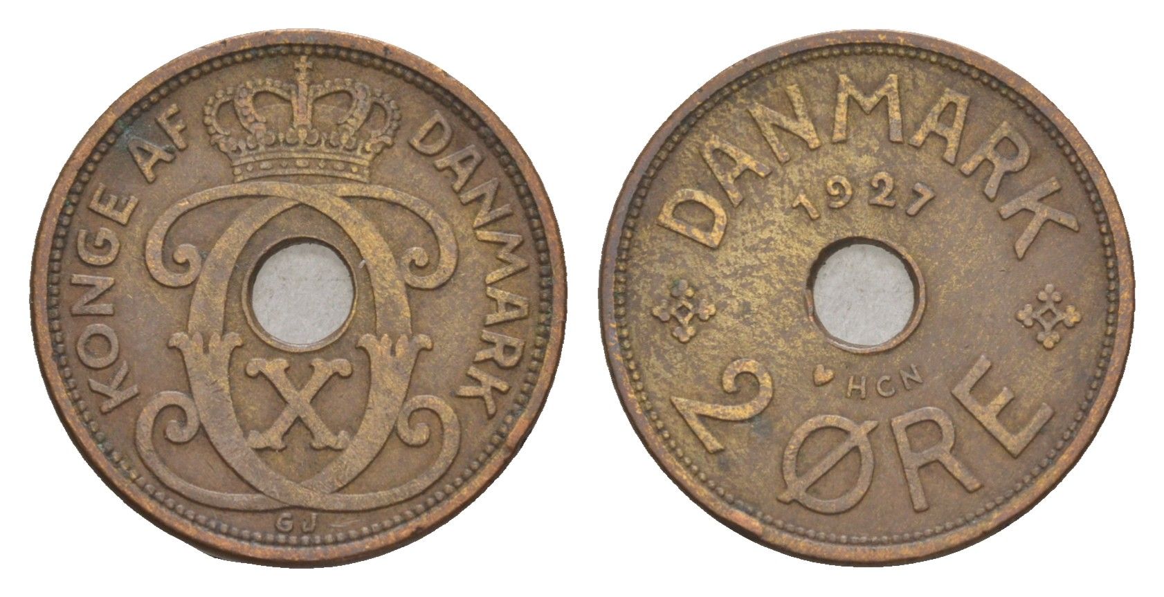 Дания 2 эре 1927 HCN, Кристиан X (1912-1947) KM 827 бронза 4658-162