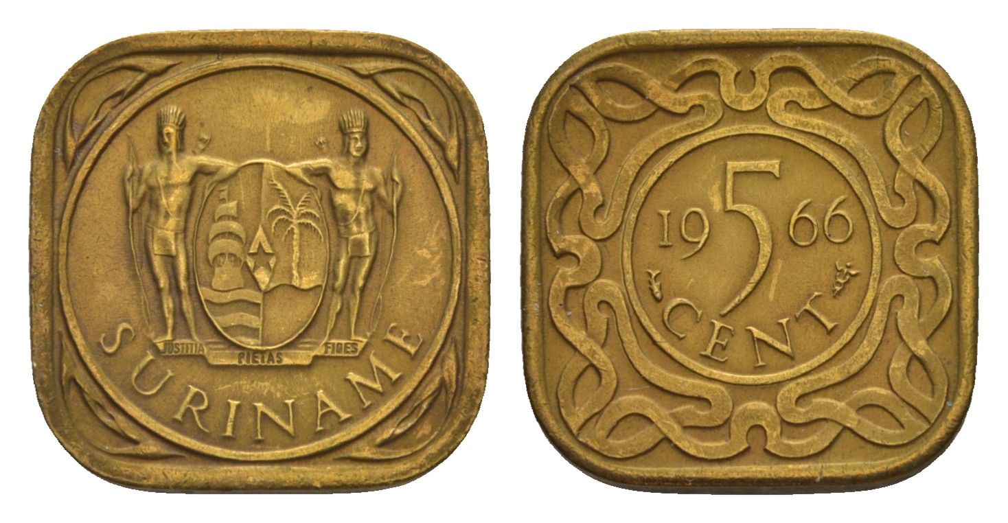 Суринам 5 центов 1966 KM 12 никель латунь 4649-953